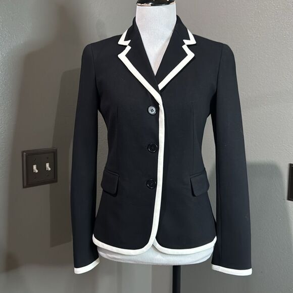 Talbots Black Blazer Jacket Cream Contrast Trim petites - Picture 1 of 10
